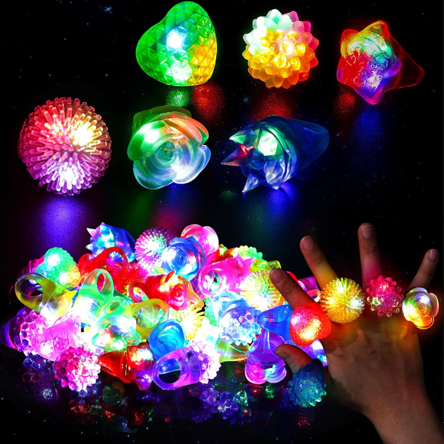 Led Ring Light 18 - 10개 LED 젤리 반지, 어둠 속에서