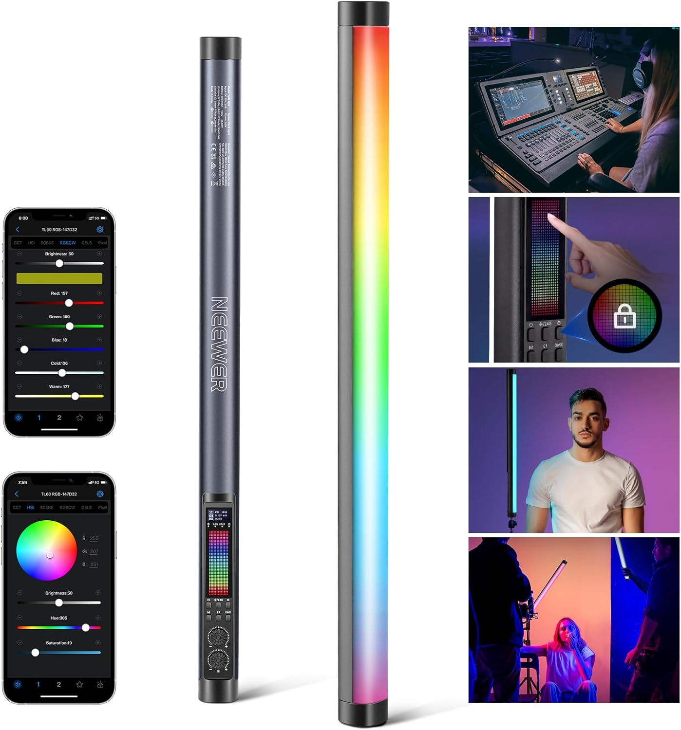 Photography Lighting App - NEEWER TL60 RGB 튜브 라이트, 풀